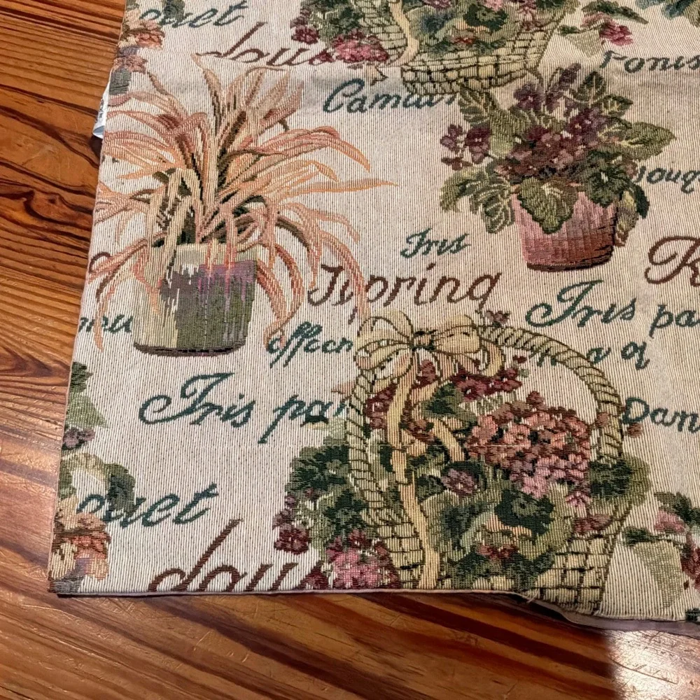 NOS VTG Woven Tapestry Floral Garden Pillow Sham Pink Backing Needs Stuffing